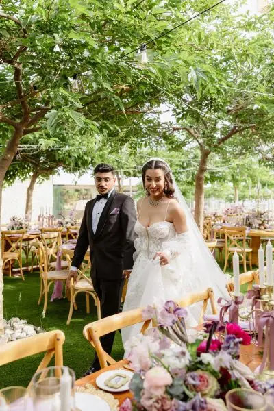 destination wedding couple exploring their venue